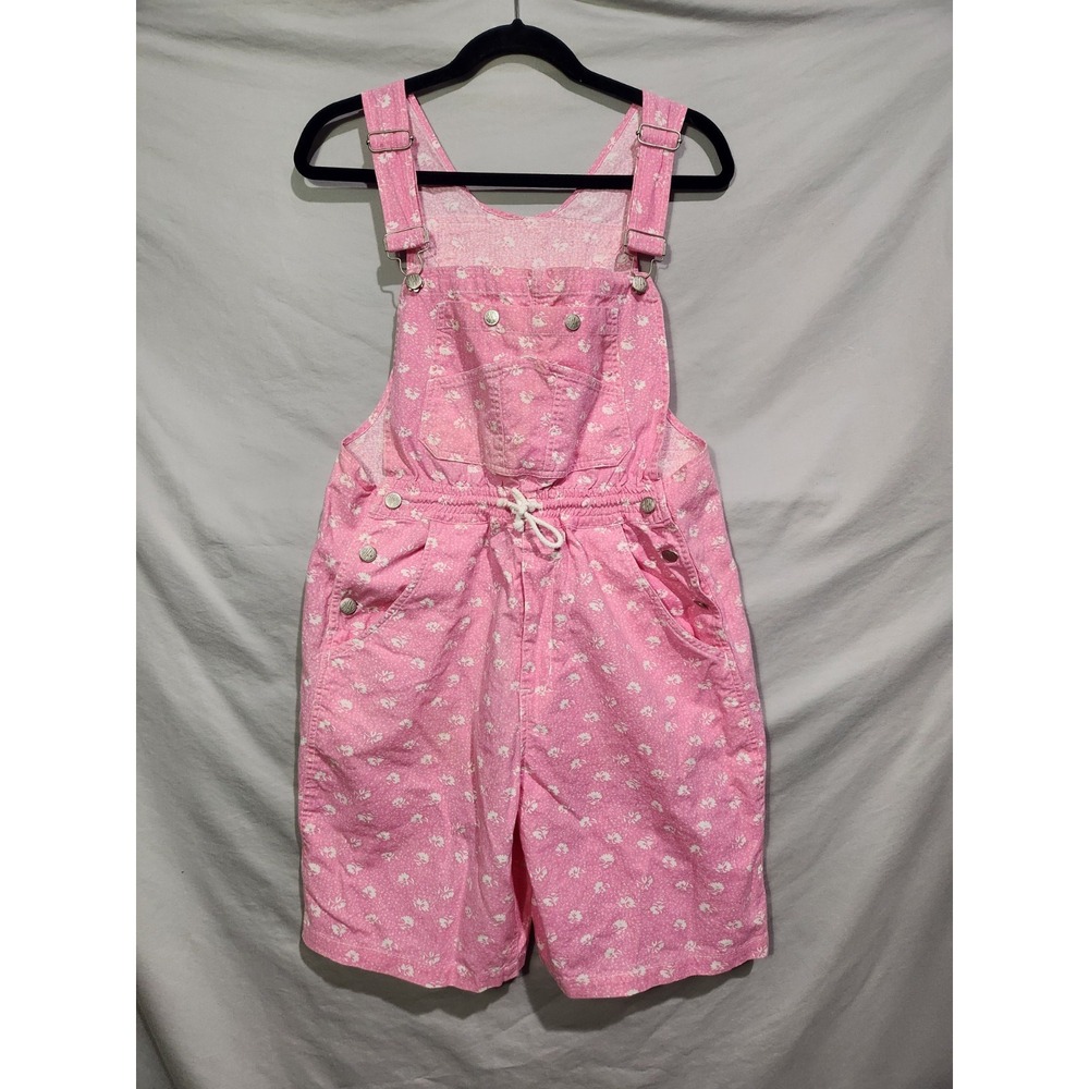 90s Gitano Pink‎ All Over Print Floral Cotton Mom Shortalls Womens MED Overalls